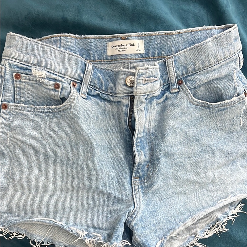 Abercrombie & Fitch light blue mid rise mom shorts